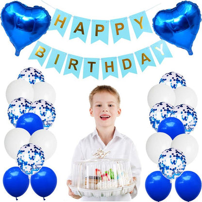 Huture 11th Birthday Party Supplies - Blue & White Foil Balloons, Happy Birthday Banner Kit, Latex Confetti, Star Balloons - Great Gift for Girls & Boys