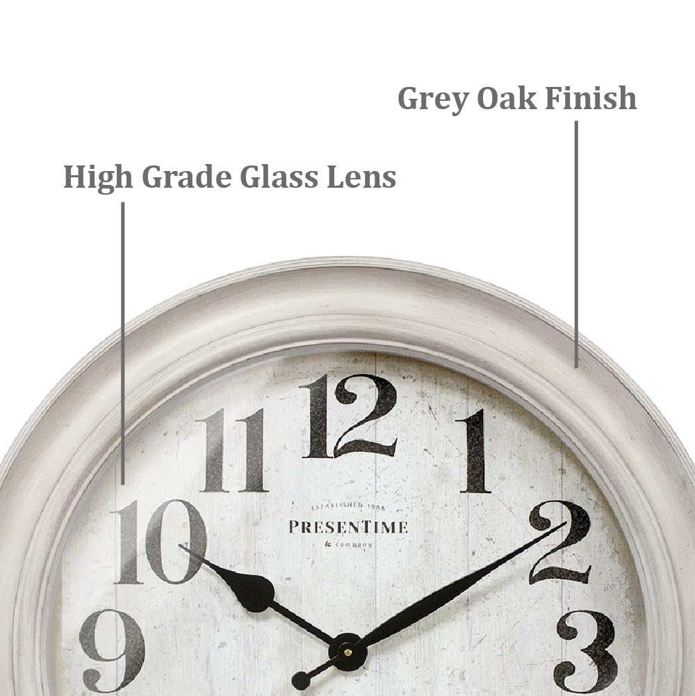 Presentime & Co. 26" Clifton in/Outdoor Farmhouse Clock with Thermometer & Hygrometer as All in One Weather Station, Farmhouse Wall Art and Timepiece for Home Decoration, Weathered White Finish
