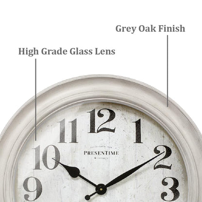 Presentime & Co. 26" Clifton in/Outdoor Farmhouse Clock with Thermometer & Hygrometer as All in One Weather Station, Farmhouse Wall Art and Timepiece for Home Decoration, Weathered White Finish