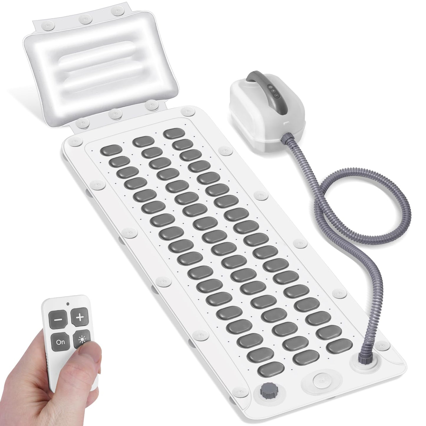 Crossing King Bubble Bath Mat Tub Spa Massager, Portable Spa Bubble Bath Massager with Upgraded Powerful Suction Cup, Electric Air Pump, Pillow and Remote Control for Relaxation 45 * 17in (Gray)