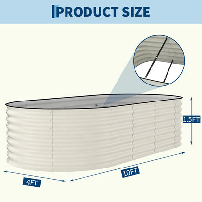 Garvee 10x4x1.5ft Galvanized Raised Garden Bed, Oval Metal Planter Box with Anti-Cut Safety Edges, 449 Gallons Rust-Resistant Deep Root Planter for Outdoor Vegetables, Flowers, Herbs, Beige