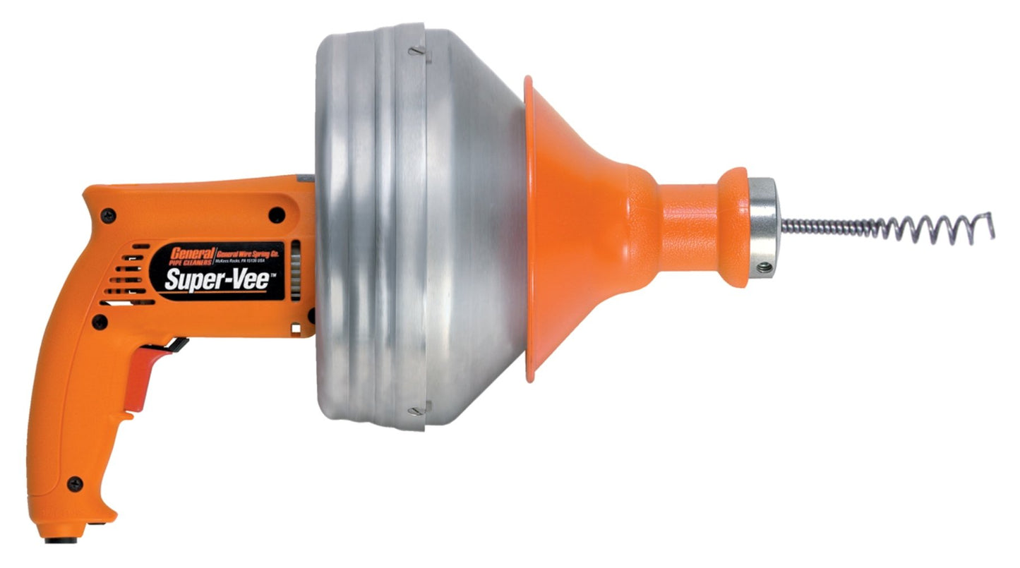 General Pipe Cleaners SV-F Super-Vee Electric Drain Cleaning Machine with 25' of 1/4" Cable for 1-1/4" to 2" Sink, Tub and Shower Drains
