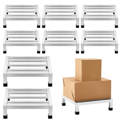 MorningRo 8 Pack Dunnage Rack 13.8" Long x 13.8" Wide, 3.9" Height Stainless Steel Shelf 2500+ Pound Capacity Commercial Food Floor Rack for Restaurants Kitchens Garages and Vehicles