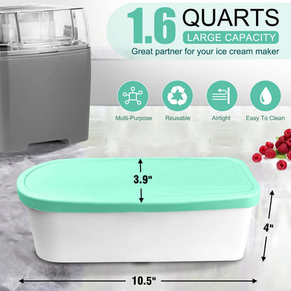 Walfos Ice Cream Containers - 1.6 Quart Each, Reusable Homemade Ice Cream Tubs with Silicone Lids, Stackable Freezer Storage Container for Yogurt, Sorbet, Gelato, Bonus 2 Bands, 12 Stickers, Set of 2