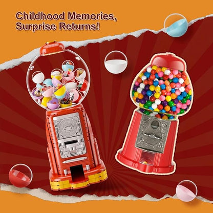 PANTASY Retro Gumball Machine Building Block Set with 12 Micro Building Blocks and 12 Lucky Notes for Multiple Gameplay Desktop Collectible-Quality Classic Gumball Machine Assembly Blocks Kit