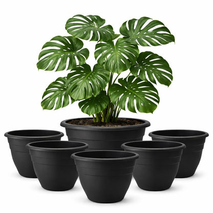 RooTrimmer 16 Inch Plant Pots Indoor Outdoor,6 Pack Black Plastic Planters with Drainage Holes,Large Lightweight Flower Pots for Indoor Outdoor Plants,Patio Garden Containers