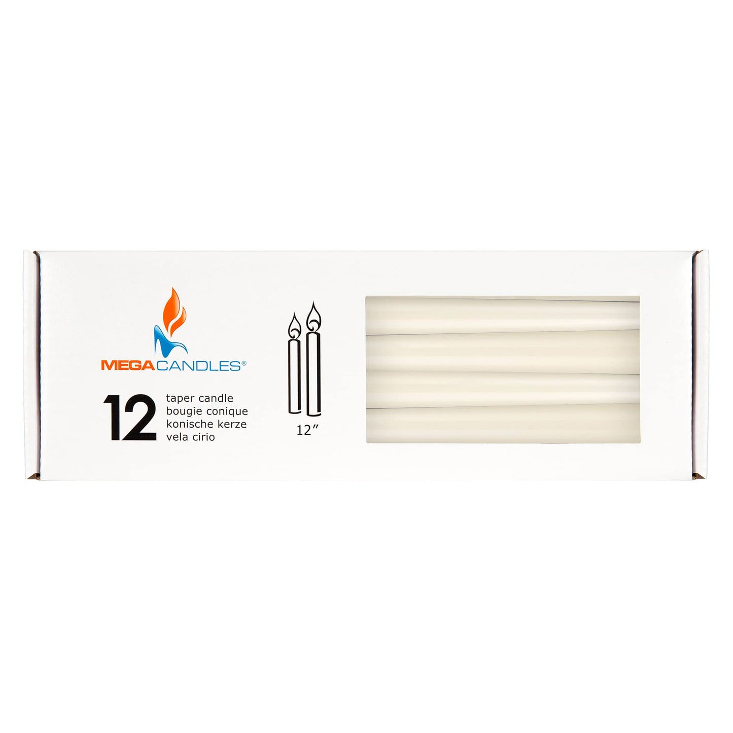 Mega Candles 12 pcs Unscented Ivory Taper Candles, Hand Poured Wax Candle 12 Inch x 7/8 Inch, Home Décor, Wedding Receptions, Centerpieces, Occasions, Events, Romantic Dinners, Prayer, Holders