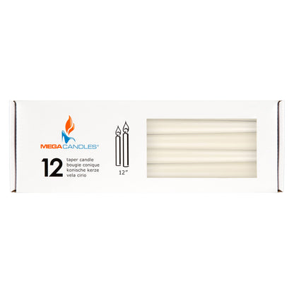 Mega Candles 12 pcs Unscented Ivory Taper Candles, Hand Poured Wax Candle 12 Inch x 7/8 Inch, Home Décor, Wedding Receptions, Centerpieces, Occasions, Events, Romantic Dinners, Prayer, Holders
