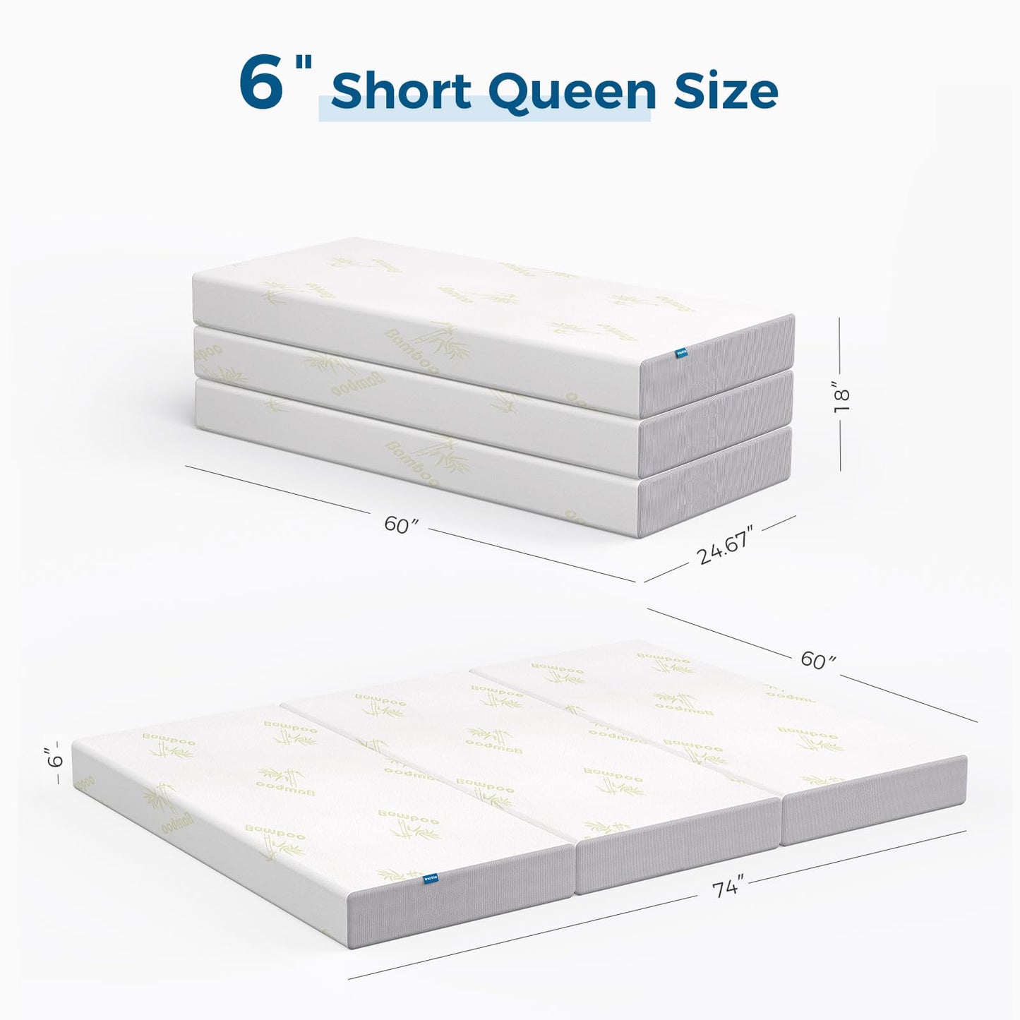 Inofia 6 Inch Folding Mattress, Trifold Memory Foam RV Mattress with Ultra Soft Removable Cover, Foldable & Portable for Camper/Truck/Trailer/Guest Bed, Short Queen Size (74" x 60" x 6")