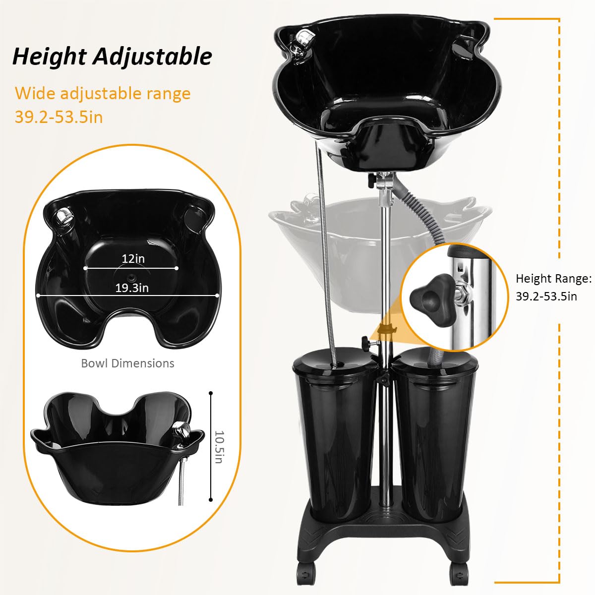 johgee Adjustable Portable Shampoo Bowl with Electric Pump,Hair Washing Station Sink with Buckets&Drain Hoses,Portable Wash Bowl for Hairstylist,Portable Salon Sink Hair Wash Basin for Home Barber Use