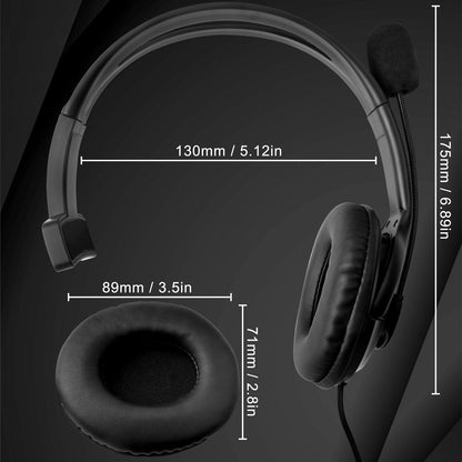 Joso Wired One Ear Headset with Mic, Single Ear Headset for PS5/PS4/Xbox/Switch/PC/iPad/Mac & Tablet with 3.5mm to Type C & USB-A Adapter - Chat Headphone, Office Business, Coach, Gaming, Remote Work