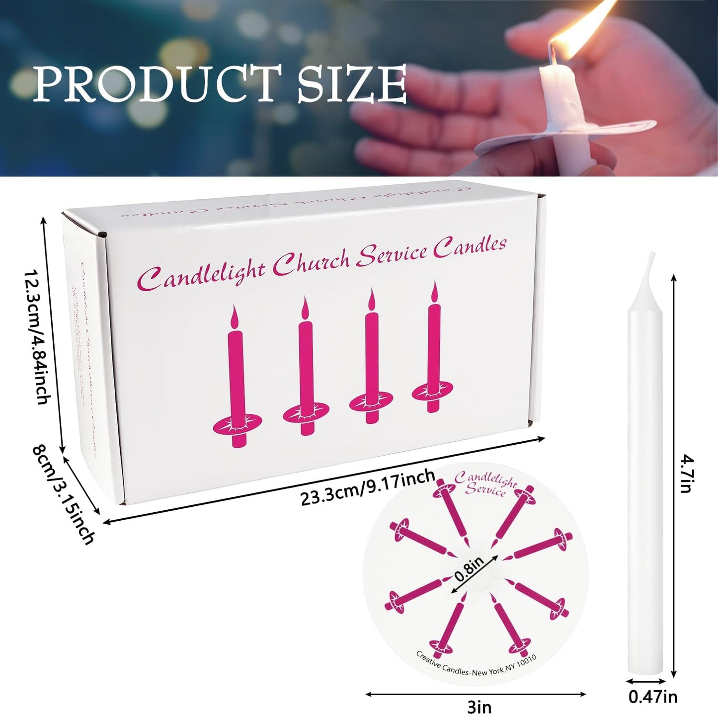 100pcs Church Chime Taper Candle for Altar Meditation Supplies Rituals,Religion,Shabbat,4 Inch Tall Unscented and Smokeless with Drip Protectors (White)