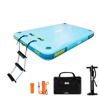 Inflatable Floating Dock – Swim Platform, Floating Deck Raft Mat for Lake, Pool, Beach, Ocean – Non-Slip Surface – BM Fundeck 5×6 FT