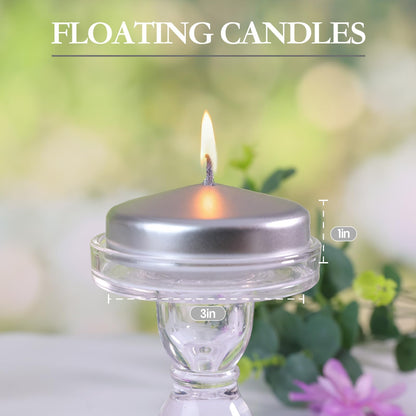 3 inch Silver Floating Candles 8-9 Hours Floating Candle for Centerpieces 36 Packs Unscented Floating Candles 3” Water Candles for Cylinder Vases, Pool, Wedding