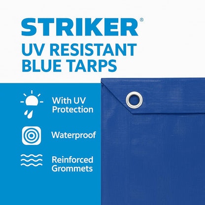 Striker – All Purpose PE Cover with UV Protection, Rust-Resistant Grommets, and Rope-Reinforced Edges (Blue, 40' x 60')