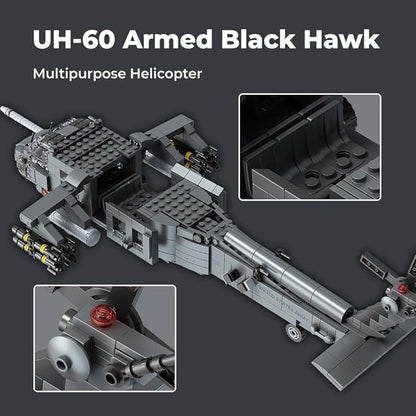 MISINI M8039 1:35 UH-60 Black Hawk Helicopter Building Blocks Set Military Armed Helicopter Bricks Model Kit for Adults Collectible Display Toy Realistic Details The Collector's Gift1377 Pieces