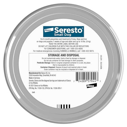 Seresto Small Dog Vet-Recommended Flea & Tick Treatment & Prevention Collar for Dogs Under 18 lbs. | 8 Months Protection