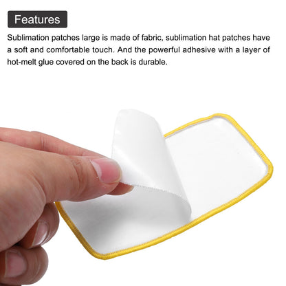 MECCANIXITY 40pcs Sublimation Patch Blank, 10x6cm/3.94x2.36 Inch Oval Rectangle Fabric Iron-on Blank Heat Transfer Repair Patch for DIY Crafts Caps Clothes, White with Yellow Border