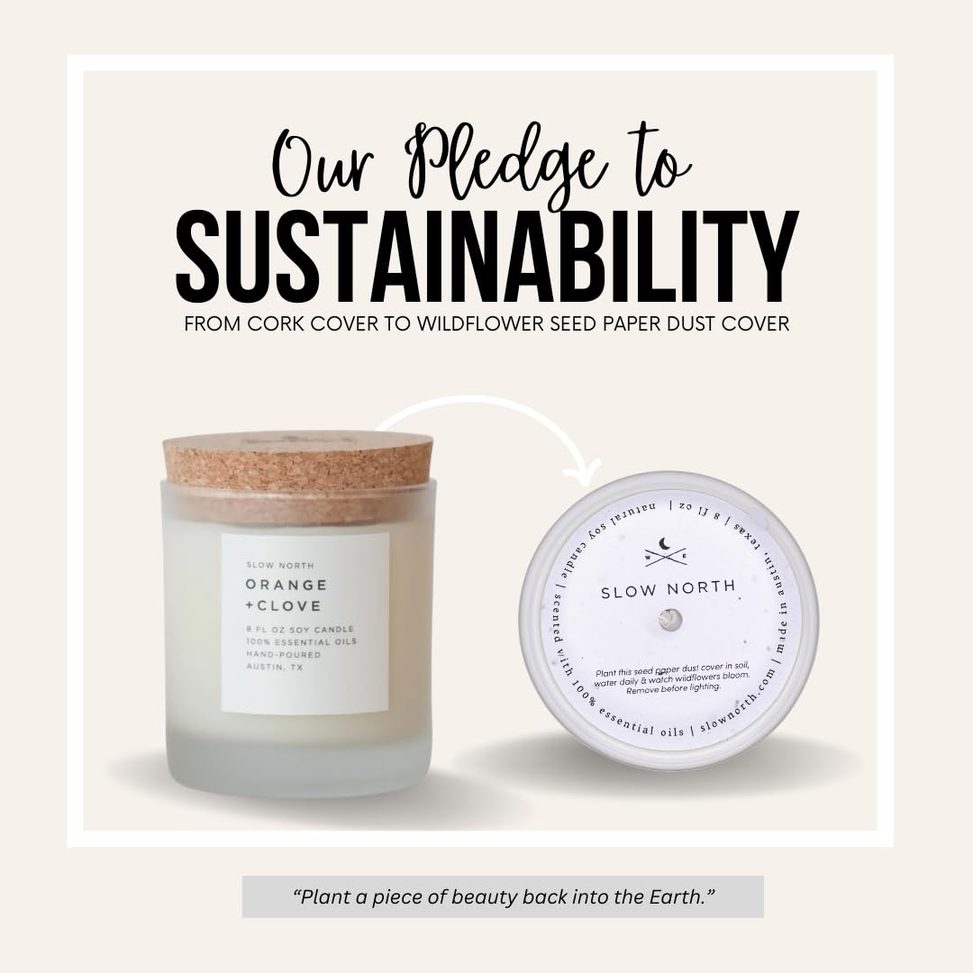 Slow North Orange + Clove Candle - Essential Oils and Pure Soy Wax Candle in a Reusable Frosted Glass Jar - A Unique and Mindful Scented Candle Hand-Poured in the USA (8 oz)