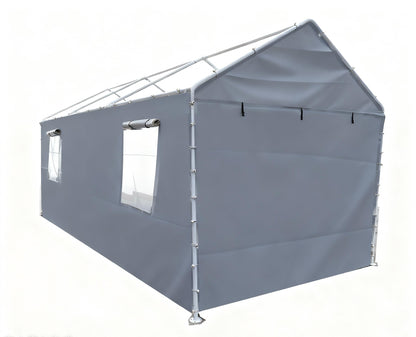Rutile 10x20 Carport Replacement Sidewall, 180G PE Waterproof & UV Protected Sidewall Cover (Gray, Sidewall kit Panel Set of 4 with Mesh Windows)