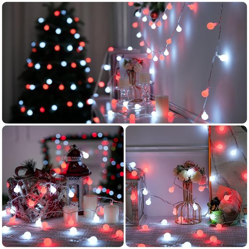 JMEXSUSS Globe String Lights, Red and White Christmas Lights, 100 LED Plug