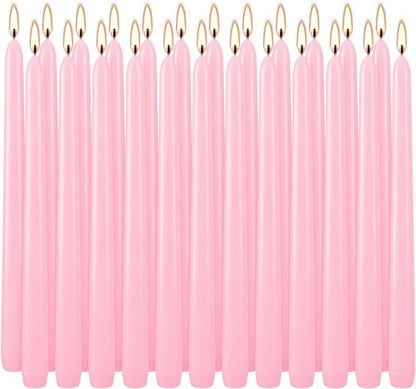 YOROXRG 24 Pack Pink Taper Candles, 7-8 Hours Burn Time, Unscented, Smokeless and Dripless, 0.75 x 10 Inch Dinner Candle Set for Valentine's Day,Household, Wedding, Party and Home Décor Candlesticks