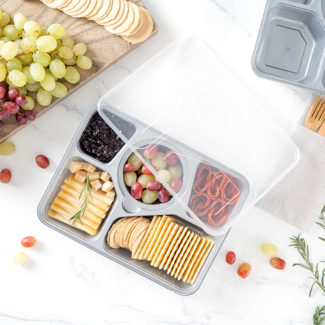 Restaurantware-Futura 63 Ounce Meal Prep Containers With Lids, 100 Tamper-Evident To Go Containers - Microwavable, Disposable, Silver Plastic Food Containers With Lids, For Take Out or Lunches