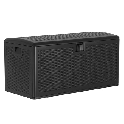99 Gallon Waterproof Large Resin Deck Box Indoor Outdoor, Lockable Storage Container for Patio Furniture Cushions, Throw Pillows, Garden Tools, and Pool Floats Brown 50" L x 26" W x 25" H