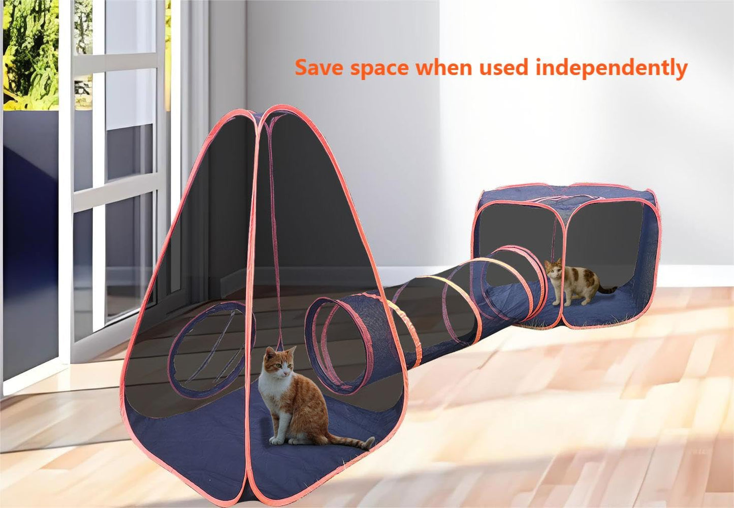 Portable Outdoor Cat Enclosure with Tunnels 6-in-1 Upgraded Reinforcement Pet Playpen Tent House Cage DIY in Multiple Ways for Inside/Outside Rabbits Ferrets Puppy and Small Animals
