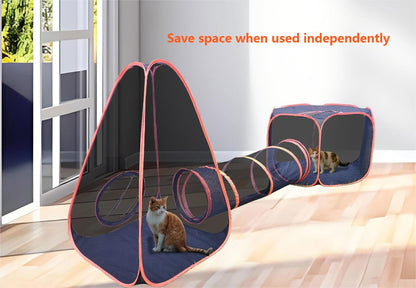 Portable Outdoor Cat Enclosure with Tunnels 6-in-1 Upgraded Reinforcement Pet Playpen Tent House Cage DIY in Multiple Ways for Inside/Outside Rabbits Ferrets Puppy and Small Animals