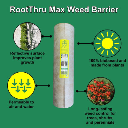 RootThru Max Weed Barrier, 34 in x100 ft, Natural, Eco-Friendly, Heavy-Duty, Durable, Landscape Fabric, Garden Ground Cover, Paper Mulch, Gardening Weed Mat, Geotextile Fabric, Weed Blocker