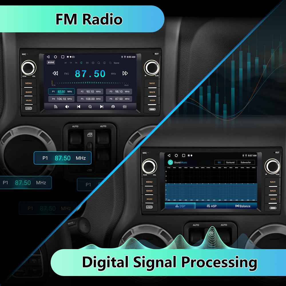 EagleNav Car Radio for Jeep Wrangler JK/Chrysler/Dodge RAM, 7 Zoll Touch Screen, Android 13, 4GB RAM 64GB ROM, Wireless CarPlay & Android Auto, Bluetooth, WiFi, AM/FM Radio