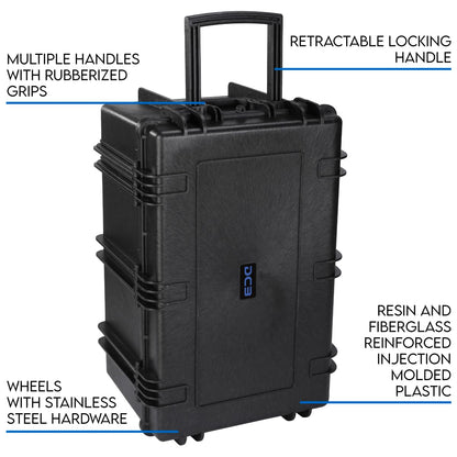 DCB Cases - Element 8505F | 34 x 22 x 17 Ext Dim | Waterproof | Pluck Foam Insert | Telescoping Handle | Rubberized Grips | Resin-Reinforced Injection Molded Plastic | 7 Latch Lid Close | Wheels
