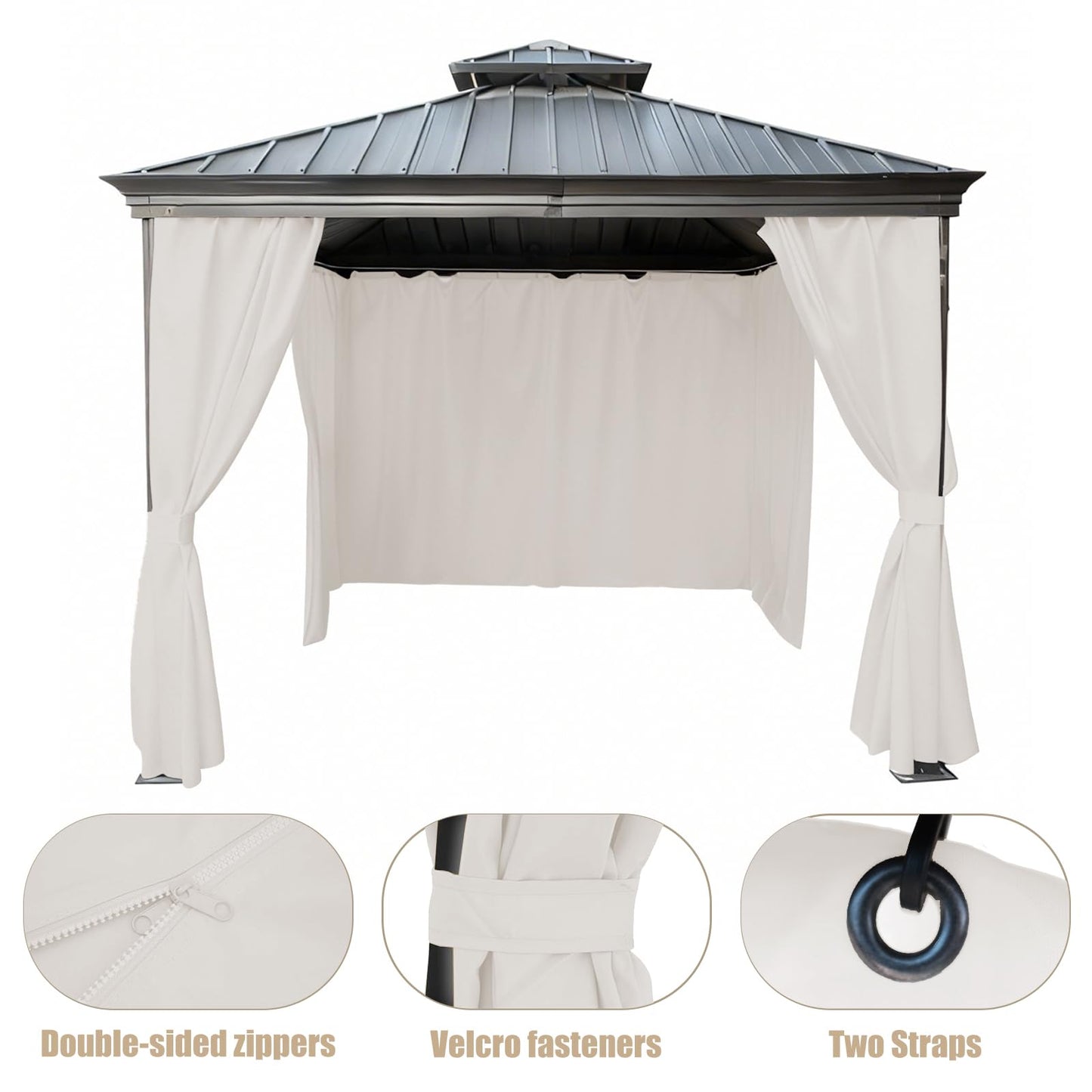 GarPad Gazebo Curtain Replacement Universal Privacy Curtain, 4-Panels Sidewall 10'X10' Curtain Gazebo Outdoor with Zipper,Universal Replacement for Patio Privacy Screen Soymilk(Only Curtain)