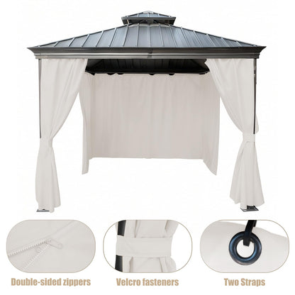 GarPad Gazebo Curtain Replacement Universal Privacy Curtain, 4-Panels Sidewall 10'X10' Curtain Gazebo Outdoor with Zipper,Universal Replacement for Patio Privacy Screen Soymilk(Only Curtain)