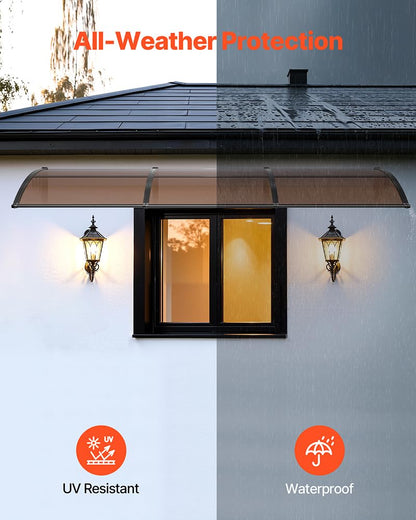 VEVOR Awnings for Door Entrance, 38" x 117" Window Door Awning Canopy Exterior with Drainage & ABS Bracket, Polycarbonate Cover Patio Door Awnings for Sun, UV, Rain, Snow Protection（Brown）