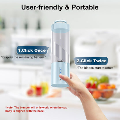 Portable Blender Personal Juicer for Shakes and Smoothies - 20 OZ Electric Protein Shaker Bottle with Insulated Sleeve, Travel Lid, USB-C Rechargeable - Mini Small Blender Cup for Kitchen, Office, Gym