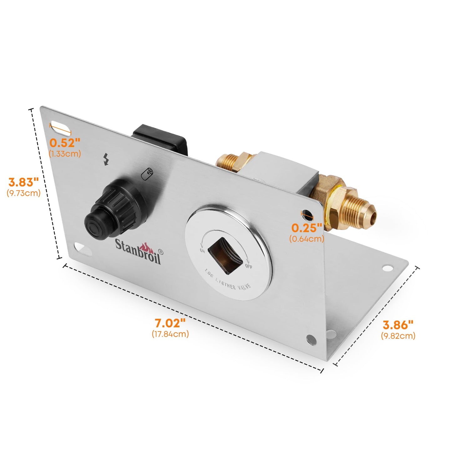 Stanbroil Fire Pit Gas Burner Spark Ignition Kit with Push Button Igniter, Gas Shut-Off Valve with 3” Chrome Key, and Stainless Steel Mounting Plate