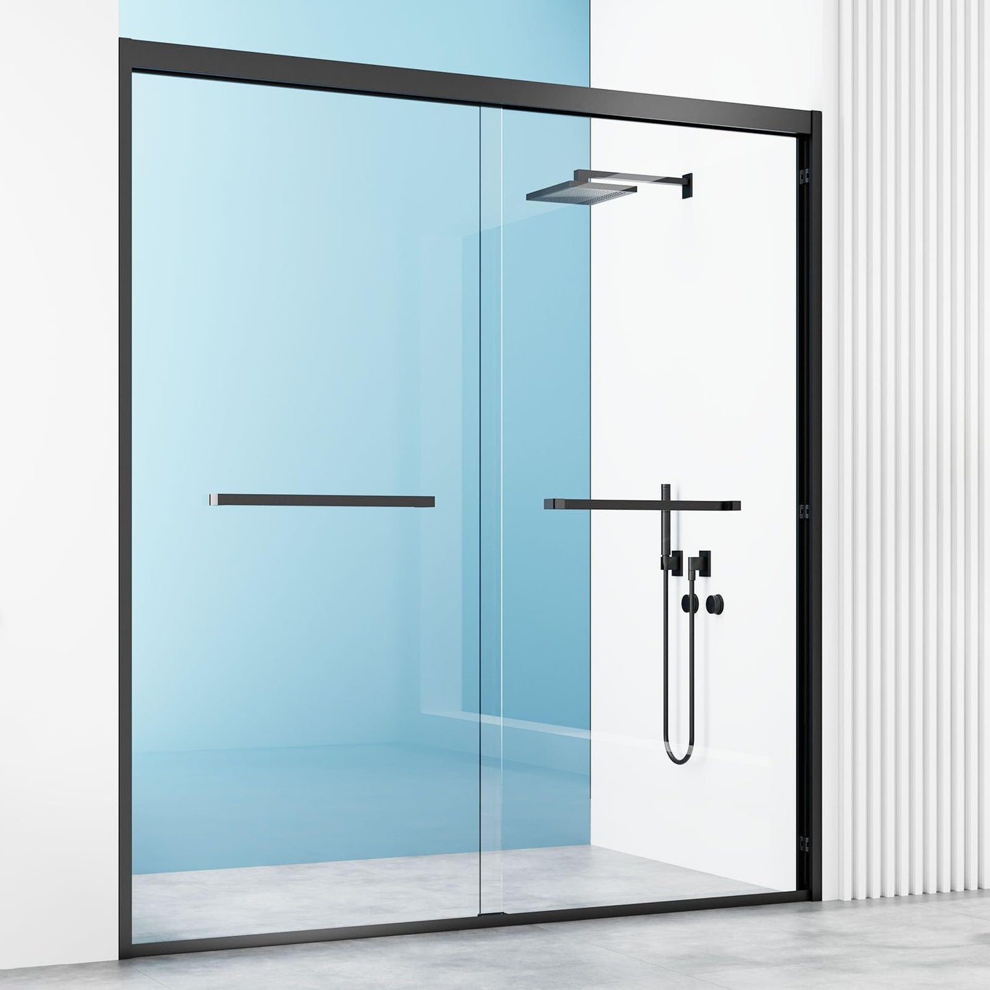 YTTSOYTS 68-72" W x 72" H Double Sliding Shower Door, Shower Glass Door with 5/16" (8mm) Clear SGCC Tempered Glass, Stainless Steel Hardware, Nano Easy-Clean Coating, K01 (72"x72" Matte Black)