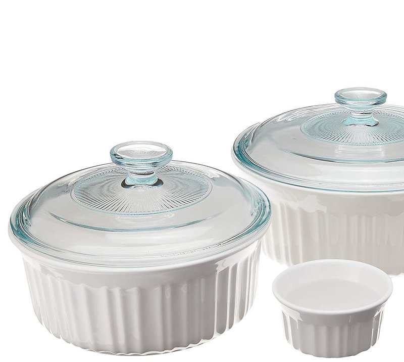 CorningWare French White 10-Pc Ceramic Bakeware Set with Lids Chip and Crack Resistant Stoneware Baking Dish, Microwave, Dishwasher, Oven, Freezer and Fridge Safe