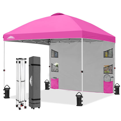 EAGLE PEAK Commercial Canopy 10x10 with Sidewall Storage, Easy OnePerson Setup Pop Up Canopy Tent with Roller Bag, Stakes, Ropes, and Weight Bags, Pink