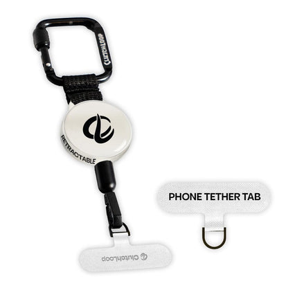 ClutchLoop Anti-Theft Phone Tether - Universal Adhesive Anchor, Retractable Steel Line and Locking Carabiner (White)