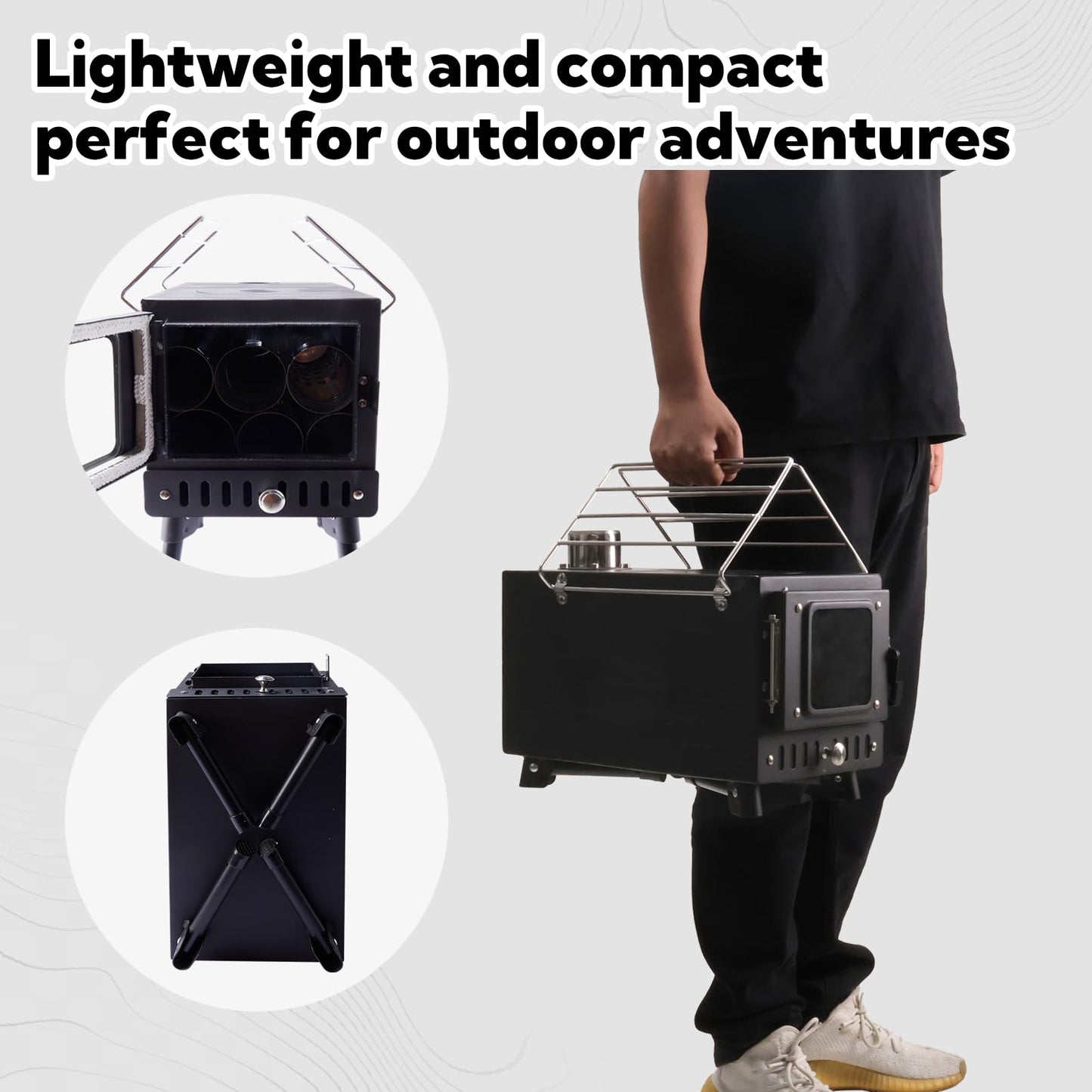 Huskfirm Wood Burning Stove,Tent Stove for Heating,Folding Portable Wood Stove for Tent,Cooking,Courtyard,Camping Stove include Chimney Pipes and Spark Arrestor, Black-LOGO