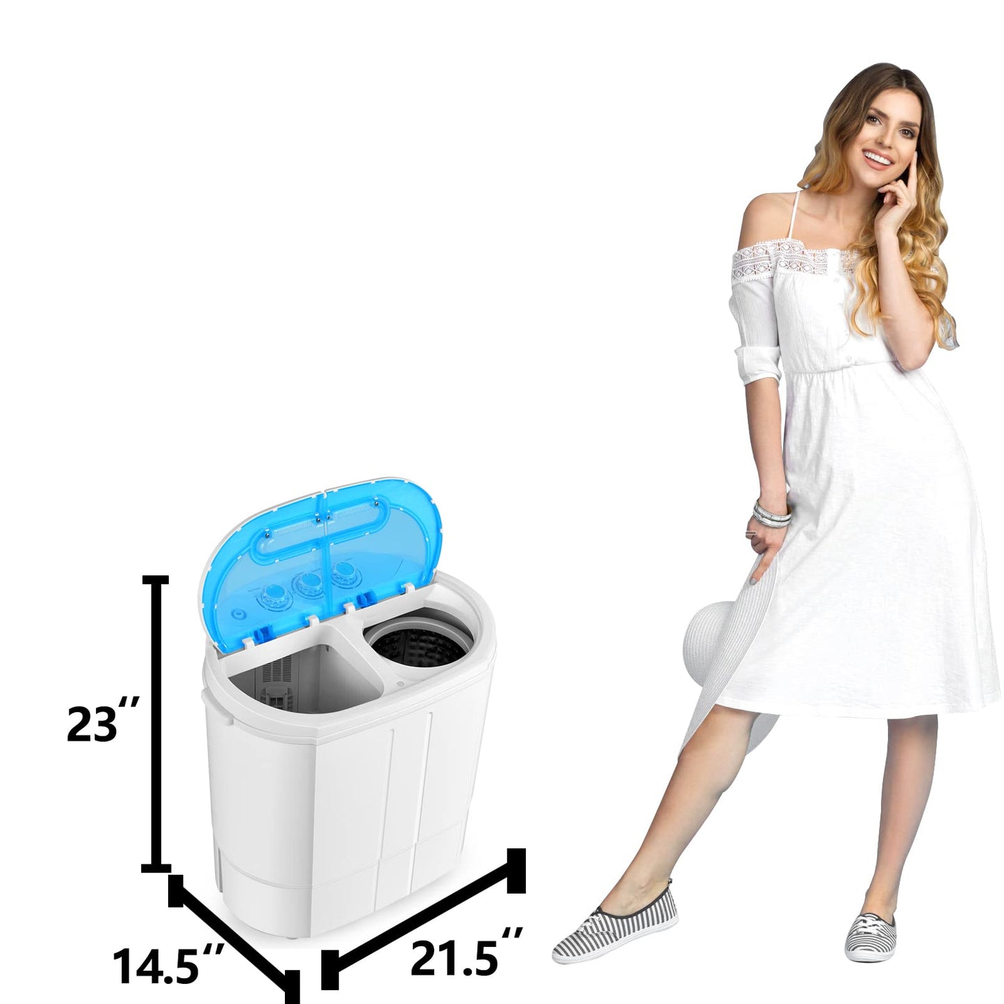 Tiktun Portable Washing Machine,Mini Twin Tub Washing Machine w/Wash and Spin Cycle,13lbs Capacity For Camping,Apartments,Dorms,RV