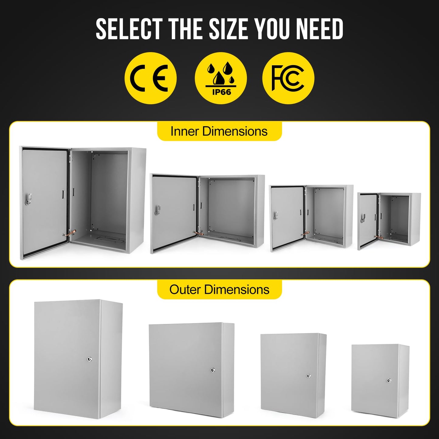 Outdoor Electrical Box,24x24x12 Inch Steel Electrical Box,IP66 Waterproof & Dustproof,Electrical Enclosure with Hinged Lockable Door and Mounting Plate for Commercial & Residential Circuit Protection