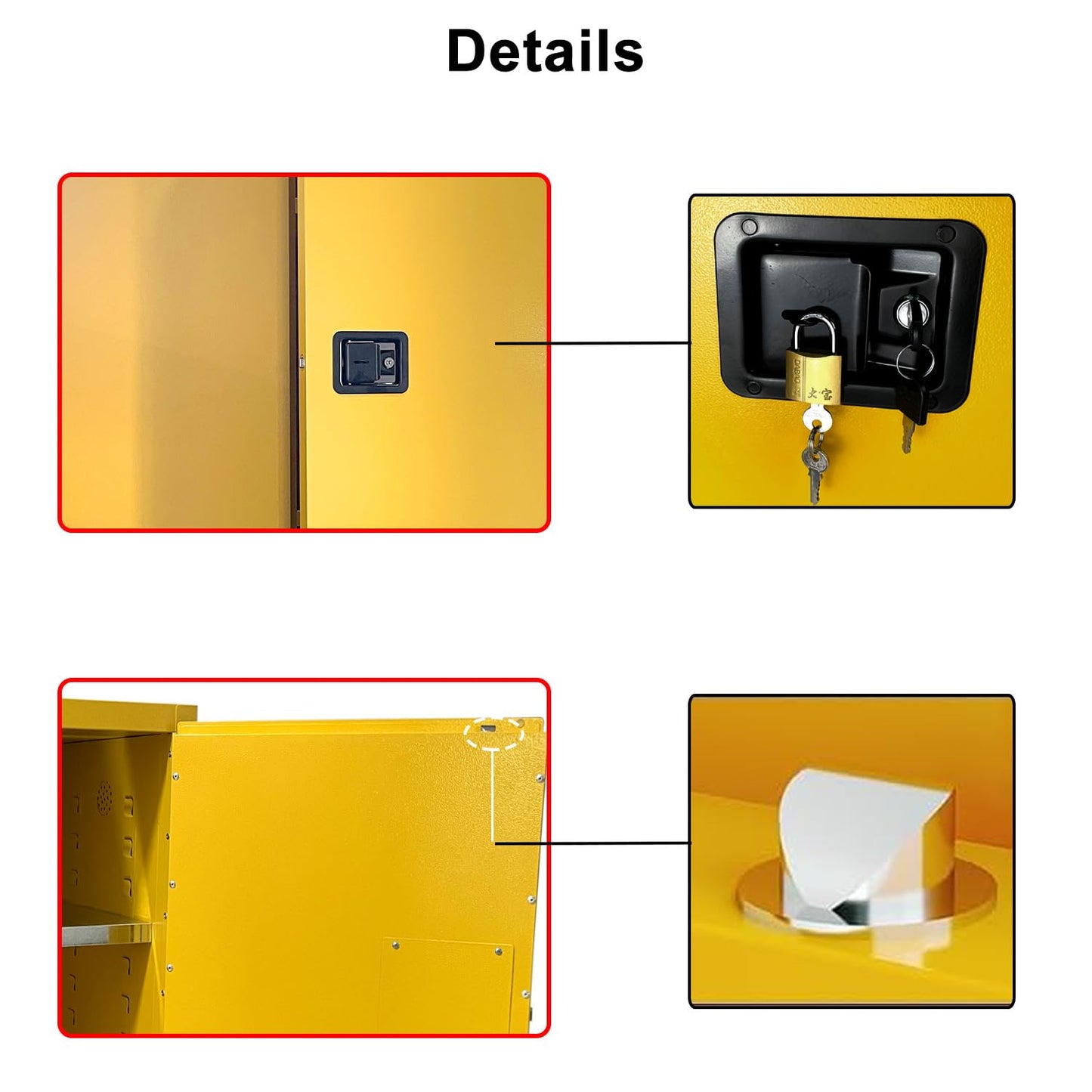 65H x 34W x 34D Double-Wall for Flammable Liquids, 65~90 Gallon Flammable Storage Cabinet with Adjustable Shelf x2,Thickened Galvanized Steel Fireproof Cabinet, Industrial & Commercial Use- Yellow