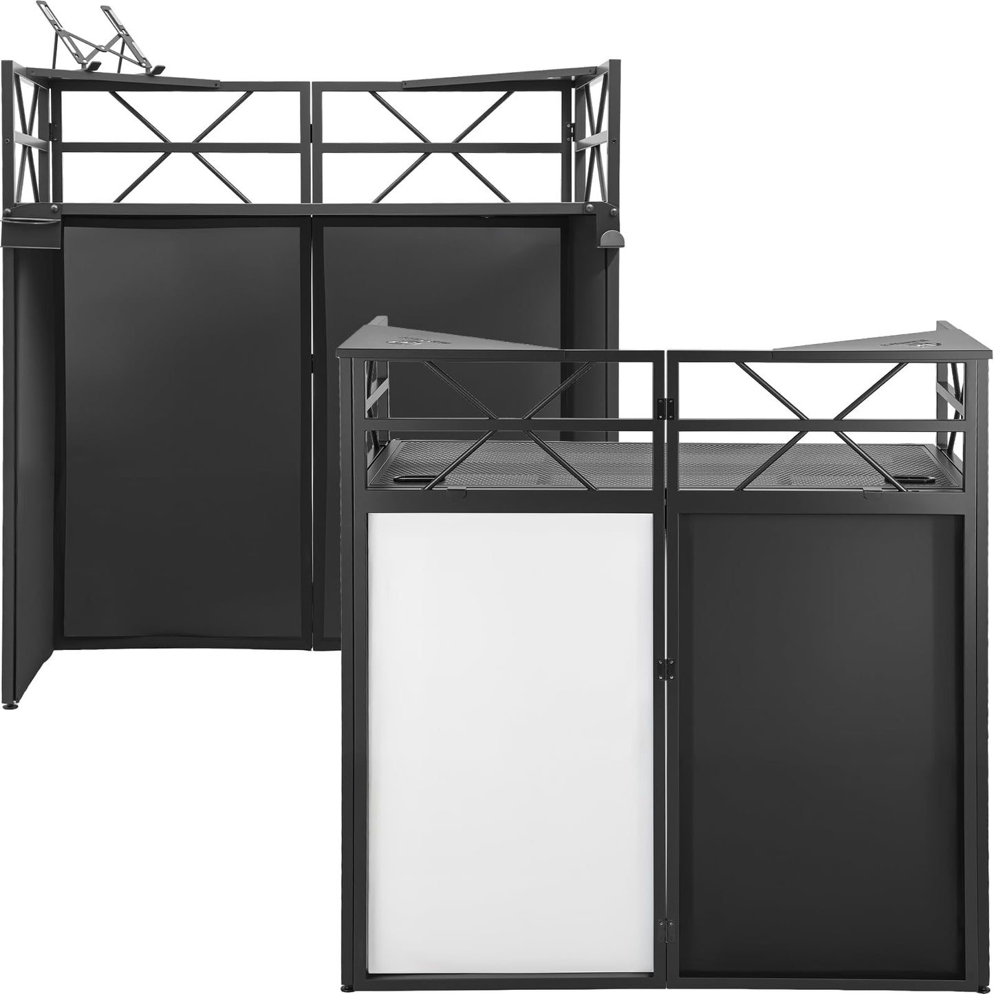 DJ Booth - Adjustable Height (33inch / 37.8inch), Portable DJ Table Stand with Carry Bag, Black & White Blackout Cloth, Foldable DJ Facade Booth for Event, Parties, Festival, Clubs (41.1 x 20.5inch)