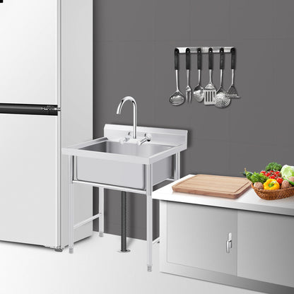 Garvee Outdoor Freestanding Stainless Steel Utility Sink, Commercial Single Bowl Prep Sink with Backsplash for Kitchen, Restaurant, Laundry, Garage, Bar & Workshop – Easy Clean & Anti-Splash Design