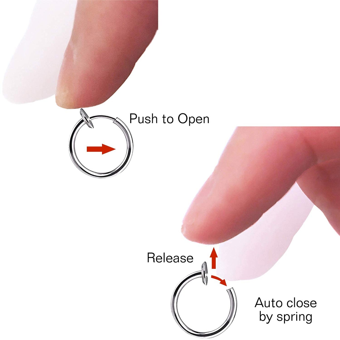 FECTAS 8pcs Fake Nose Lip Earring Ring Hoop Stainless Steel Non Pierced Clip On Piercing Body Jewellery