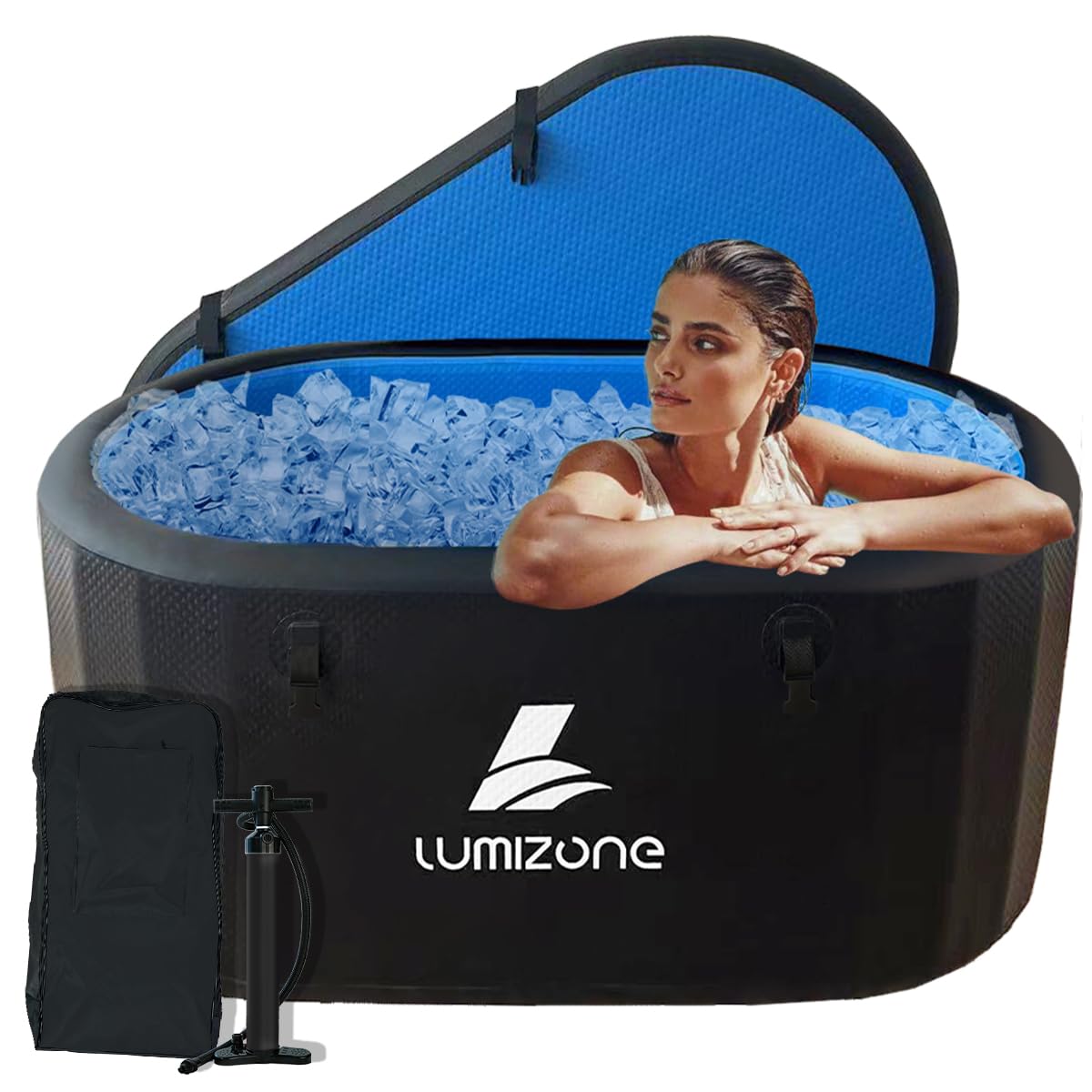 Lumizone Inflatable Cold Plunge Tub 132 Gallons Capacity Ice Bath Portable Ice Bath Tub Compatible With Water Chillers with Lid Drop Stitch PVC Double Layer Seals Oversized for Athletes